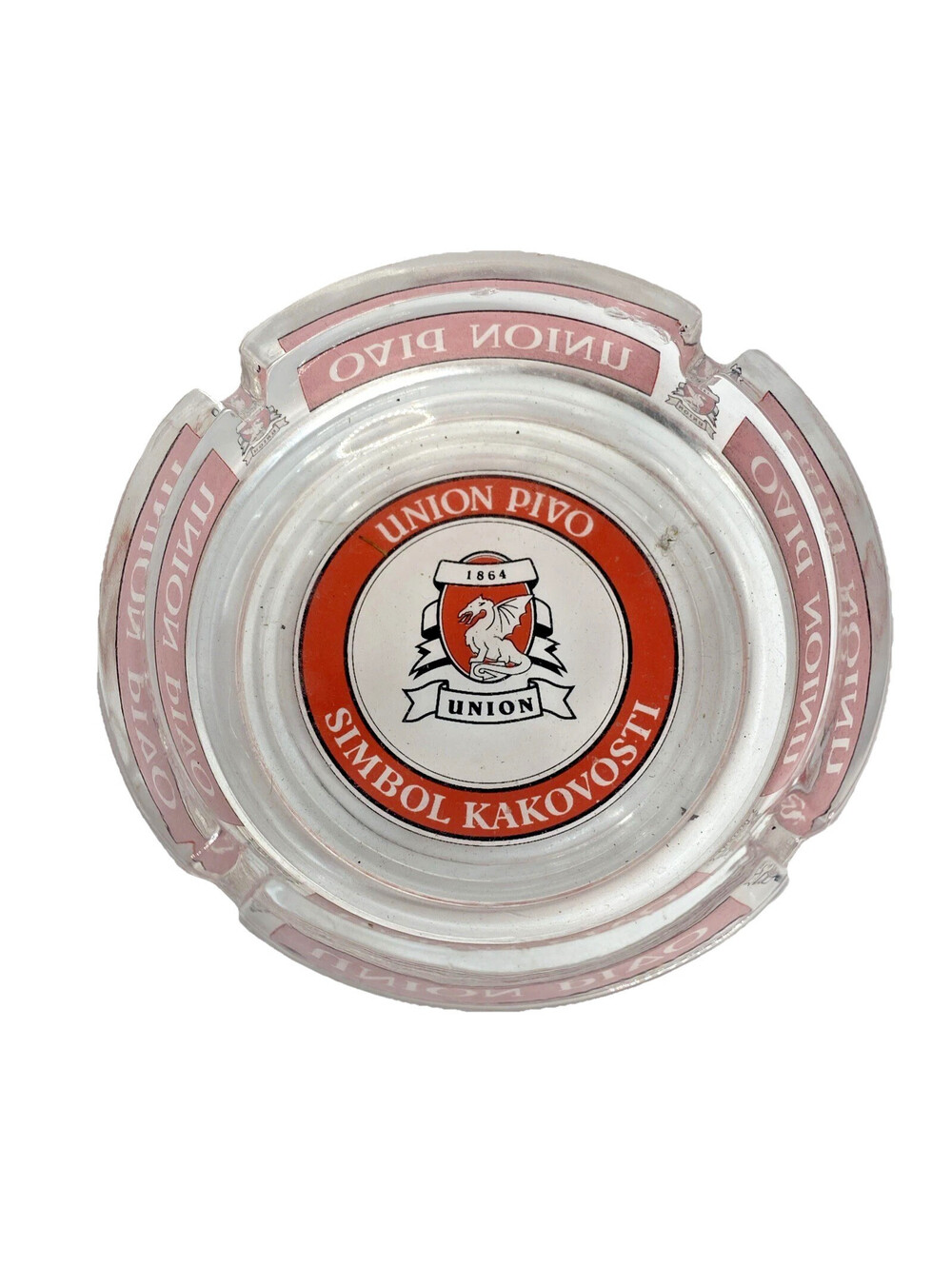 Union Pivo Beer Glass Ashtray 1864 Dragon Logo Vintage Bar Pub Advertising